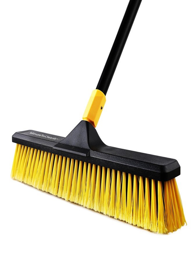 MinuteToCleanIt فرشاة تنظيف MinuteToCleanIt شديدة التحمل مقاس 18 بوصة، مكنسة فناء بمقبض قابل للتمديد للحديقة والممرات والشرفات والمساحات الصناعية والمناطق الخارجية، عمود بطول 65.3 بوصة، للاستخدام الرطب والجاف، أصفر - Image 1